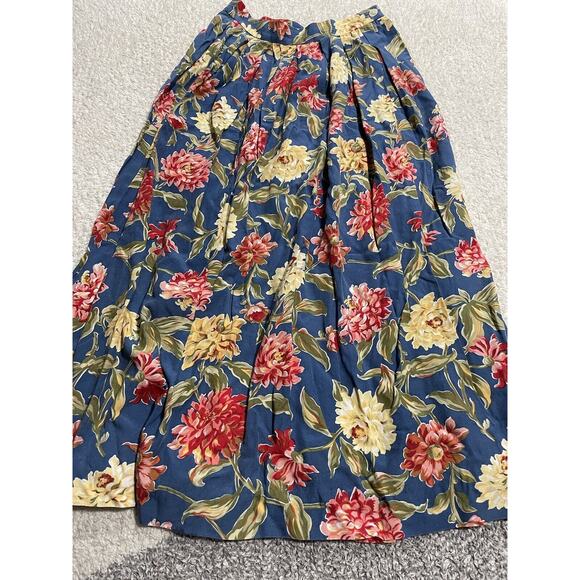 Susan Bristol VTG women's size 6 blue floral long skirt made in USA Vintage